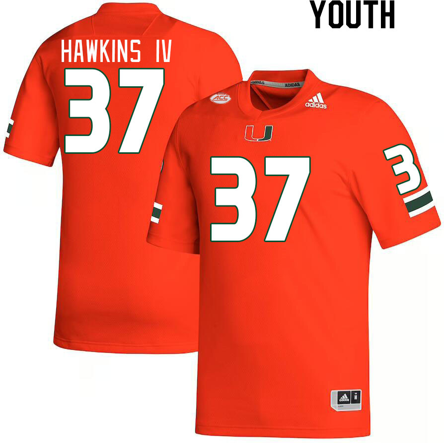 Youth #37 William Hawkins IV Miami Hurricanes College Football Jerseys Stitched Sale-Orange